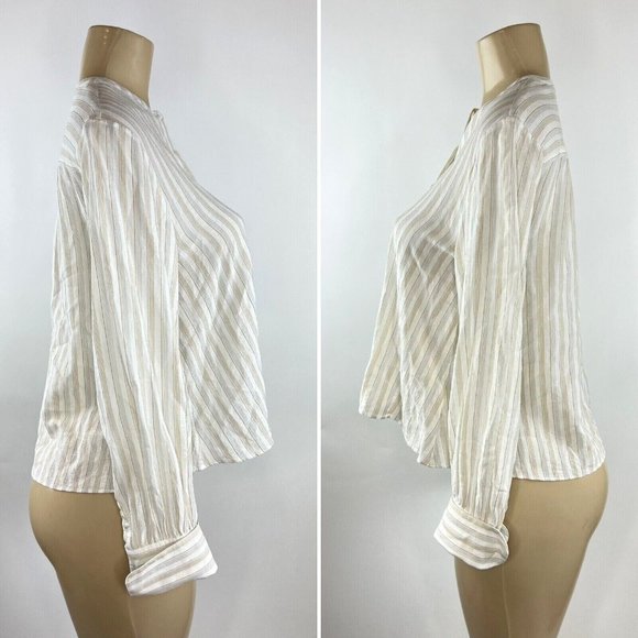 Theory Easy Shirt Size Small Corded Texture Ivory Multi Striped Cuffs Career Top - Picture 8 of 13